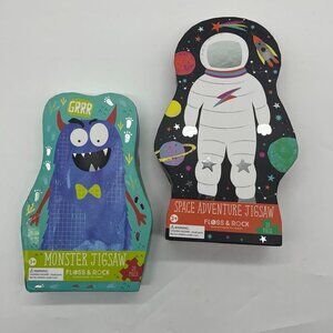 Set of 2 Floss & Rock 20 Jigsaw Piece Puzzles Space Adventure & Monster EUC